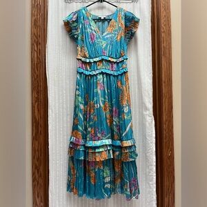 🔆Current Air Floral pleated Midi Dress Size XS